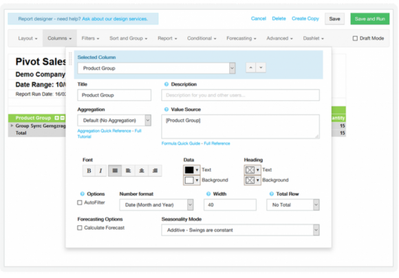 Custom report designer